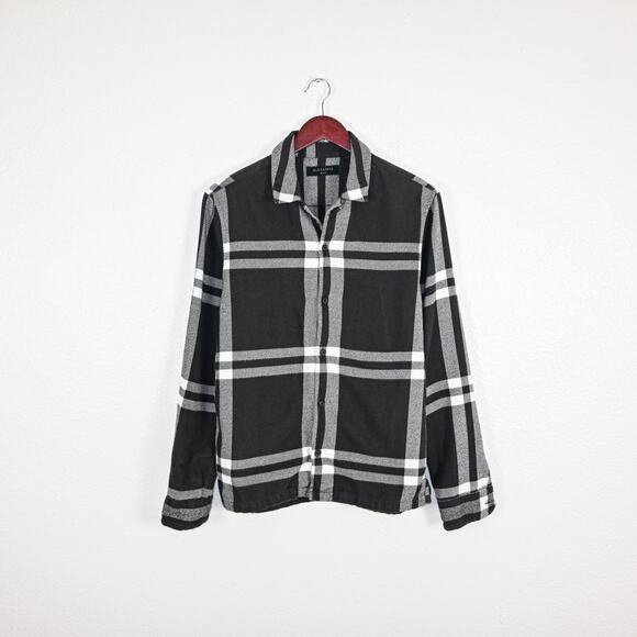 ALL SAINTS Men's Small Flannel Anchorage Shirt Camp Collar Black Check - Picture 1 of 7